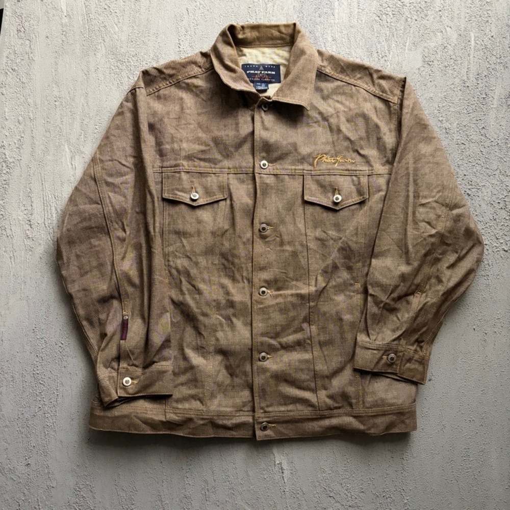 Vintage Phat Farm Denim Jacket XXL Brown 2000s Y2K Hip Hop Streetwear Trucker